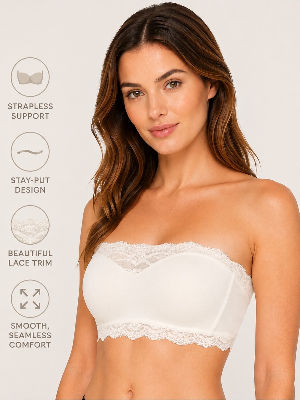 SPANX Undie-Tectable Lace Bandeau Strapless Wireless Bra Creme Blush Small
